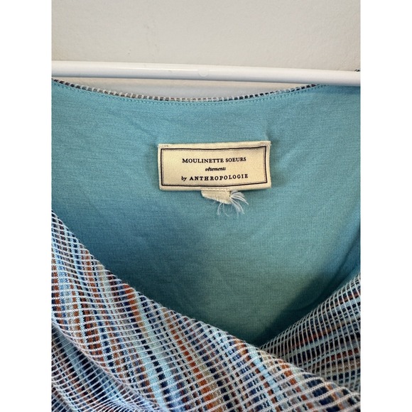 MOULINETRE SOEURS BY ANTHROPOLOGIE Striped Cowl-Neck Midiress in Teal and Gray - Picture 6 of 9